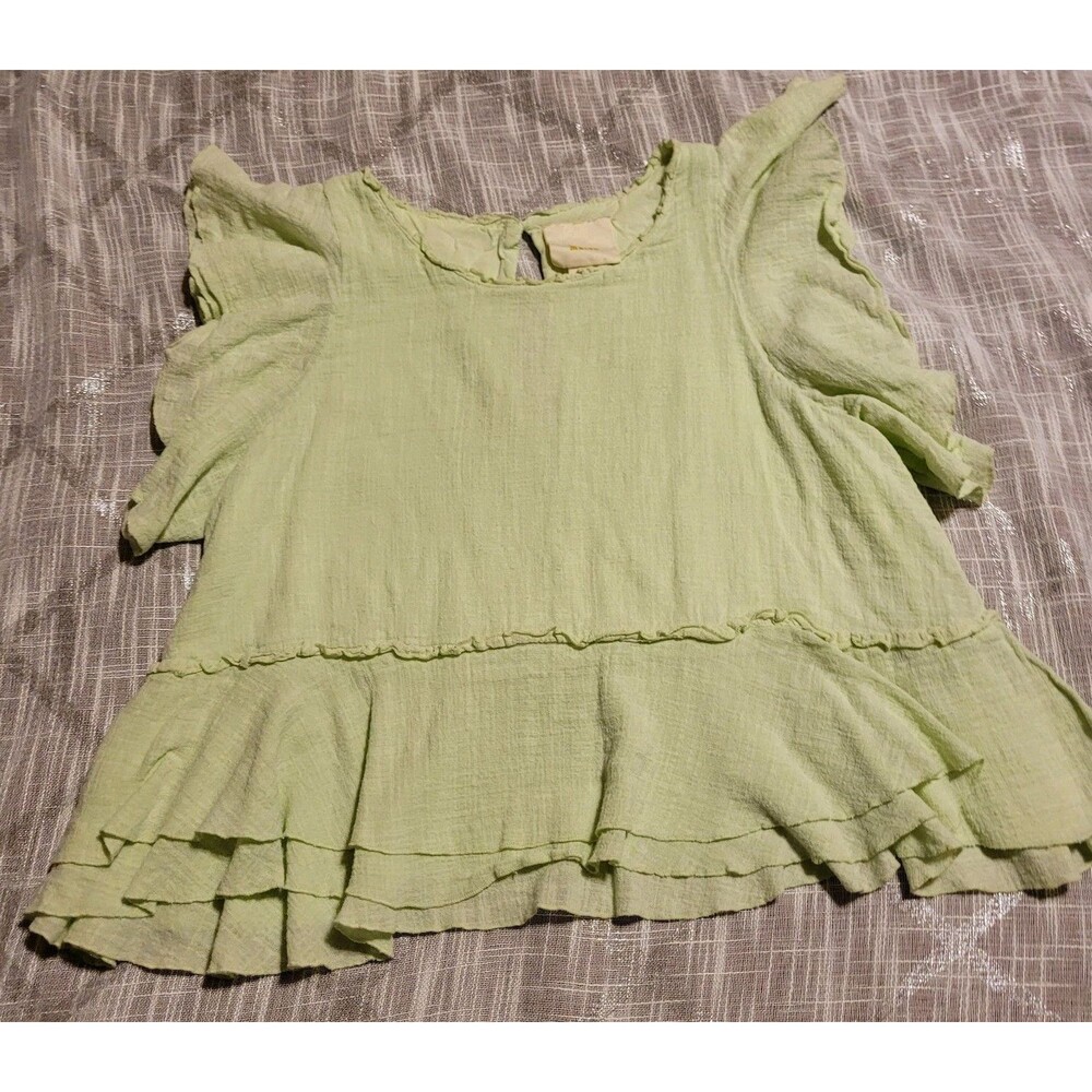 Maeve Anthro Womens Top Size Medium Pastel Green Ruffled Blouse Flutter Boho - Picture 2 of 7
